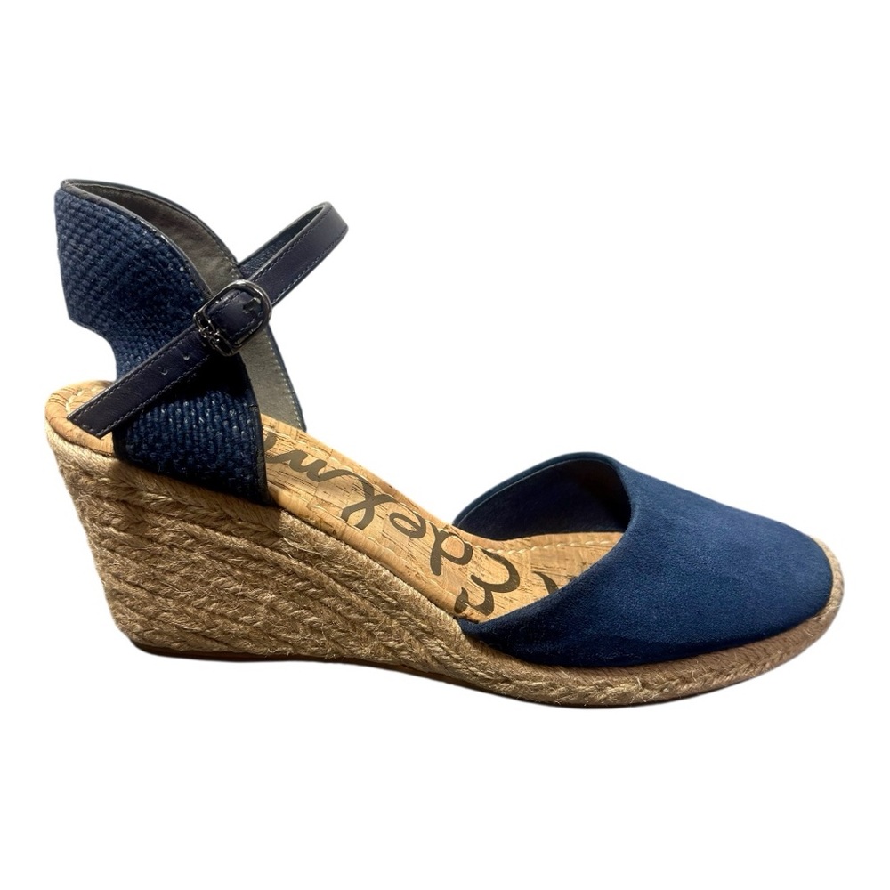 SAM EDELMAN Payton Navy Blue Suede Espadrille Wedge Sandals - Picture 2 of 6